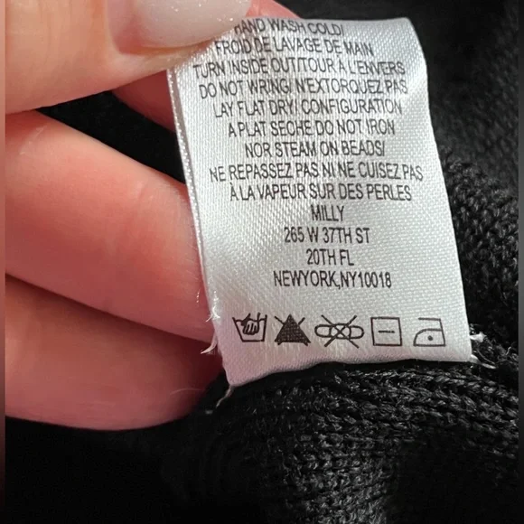 MILLY Women's Black Knit Pearl Trim Dress sz M - Picture 10 of 12